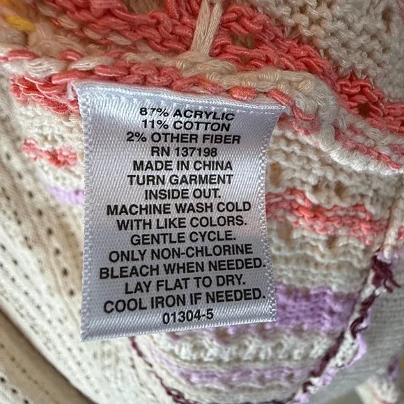 Ryegrass Crochet Open Front Cardigan Colorful Striped Sweater Sz L - Picture 5 of 6